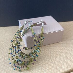 Vintage Avon Multi-Strand Multi-Coloured Peacock Boho Beaded Hoop Earrings E-13